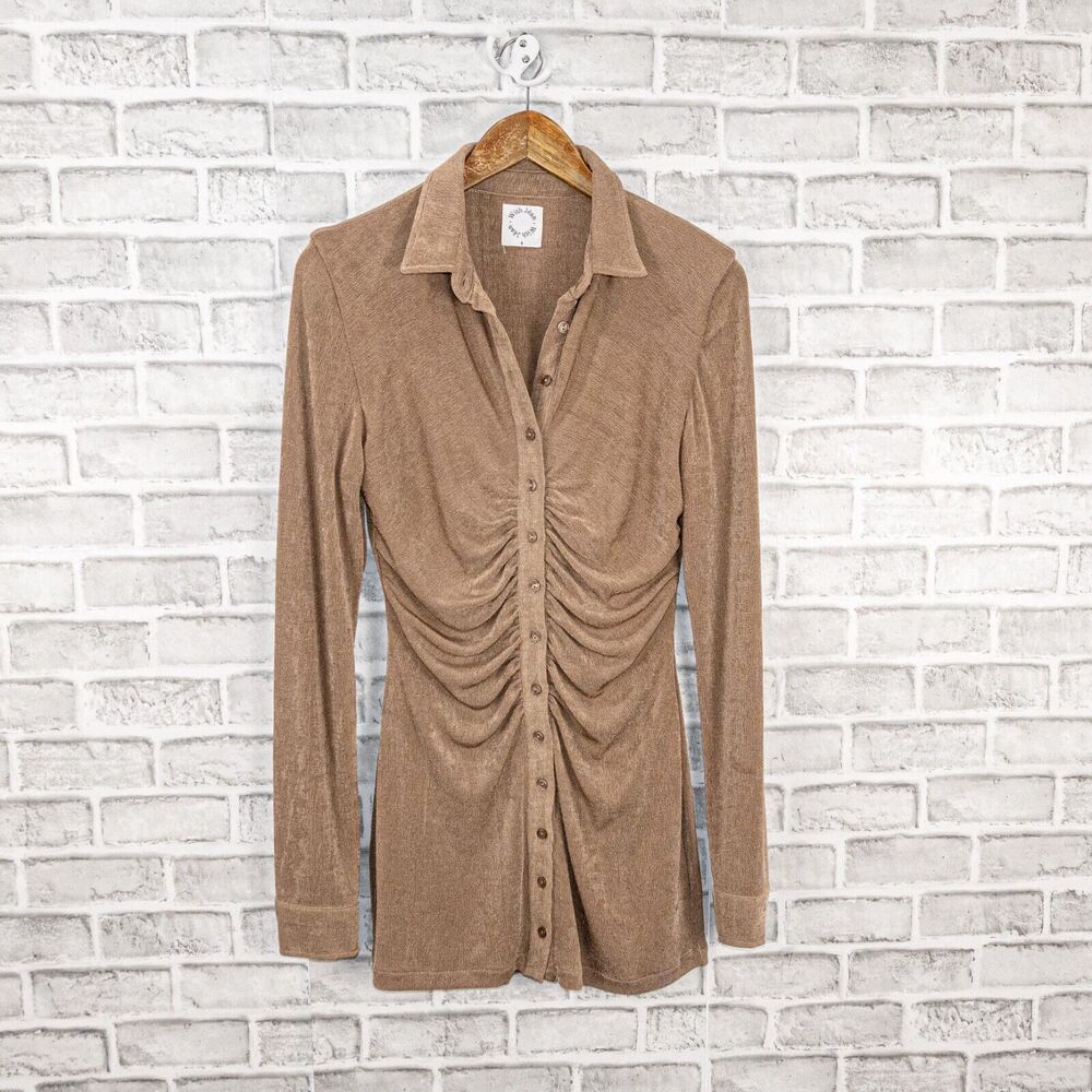 With Jean Women's Andy Dress in Latte brown button ruched size Small - Picture 6 of 10